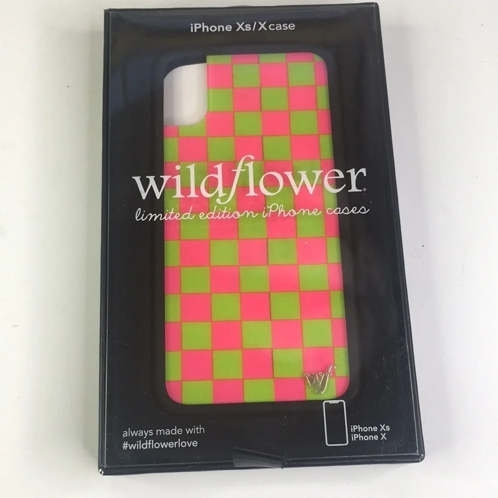 New Wildflower IPhone X/Xs Pink and Green Neon Checked Case